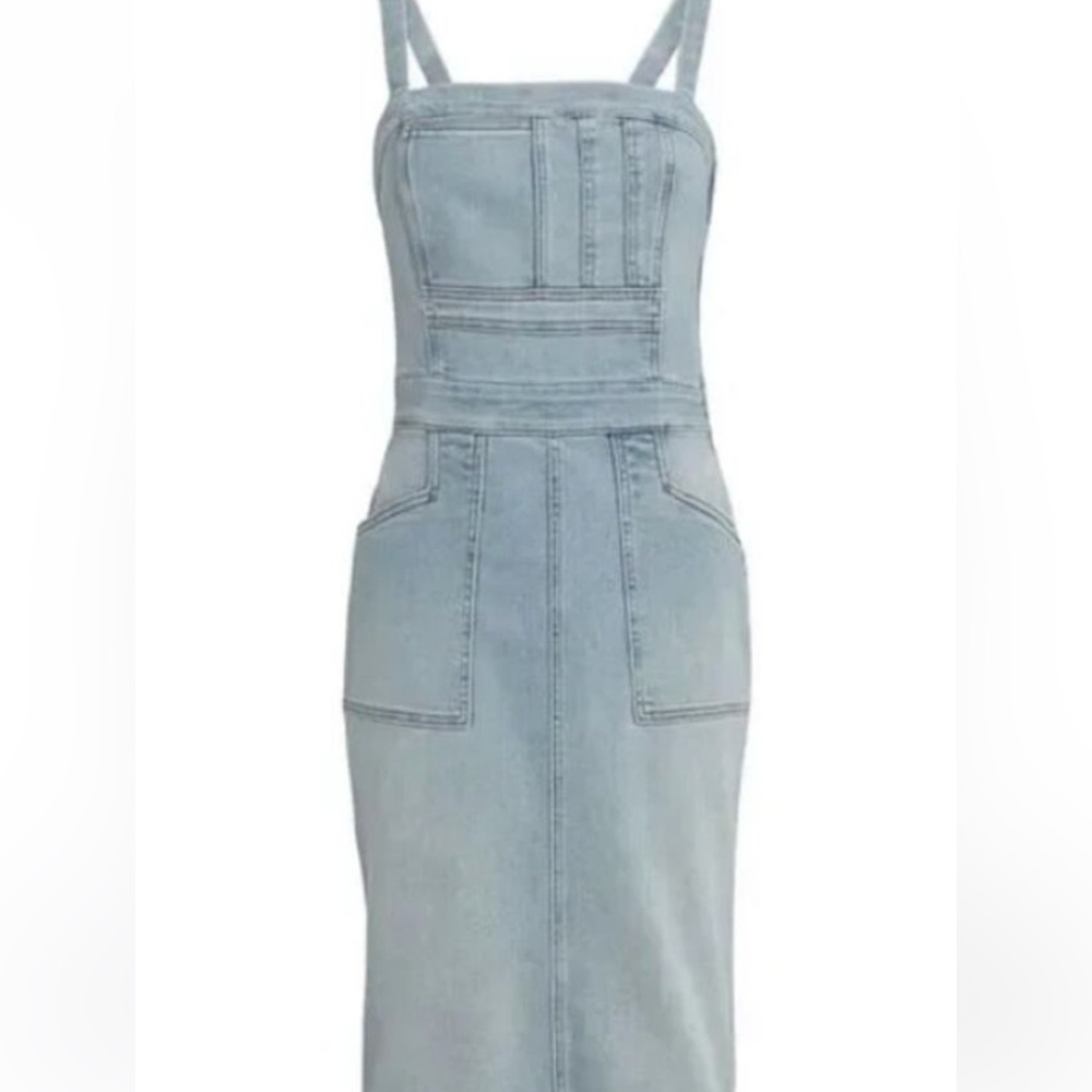 Mother Pocket Hustler Overall Dress When In Rome Wash Denim Sleeveless Size 25